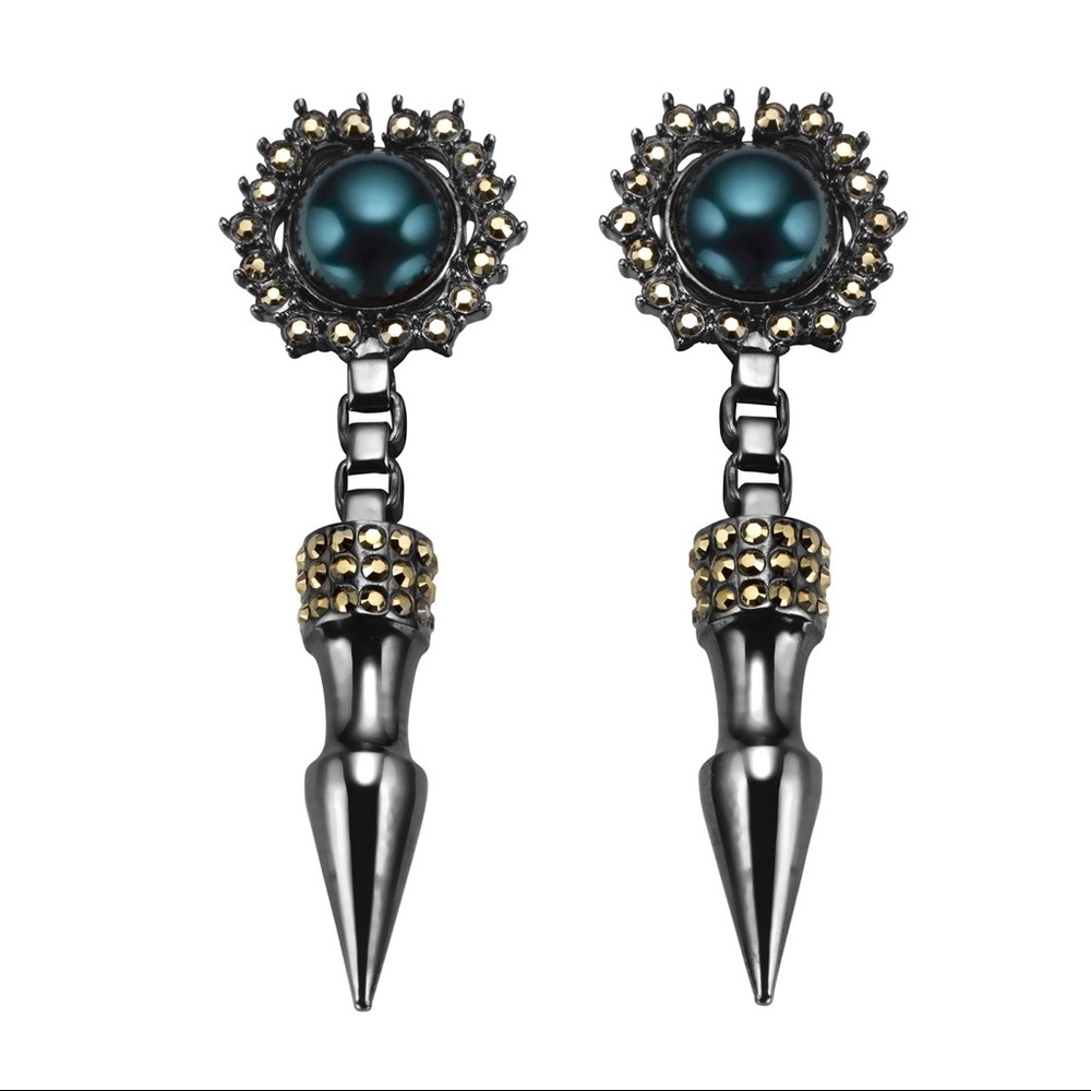 Mawi Punk Rajah large spike and cabochon pearl earrings